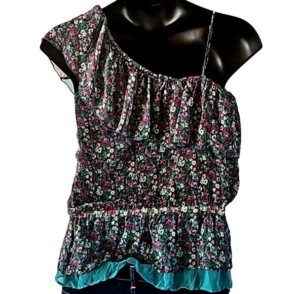 Excellent Lulumari Women’s Asymmetrical Ruffle Short Sleeve Blouse Size Large - Picture 7 of 11